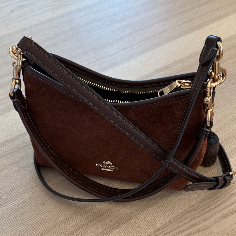 Coach Dark Brown Suede Crossbody Bag